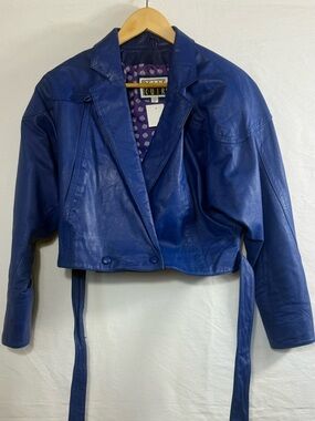 Pelle Cuir Vintage 1980s Cropped 100% Genuine Leather Electric Blue Jacket